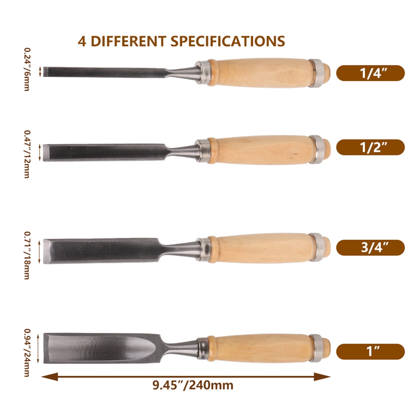 Mxfans Semicircle Wood Chisel Woodworking Carving Chisel Inner Edge Woodworking Gouge for Carpenter Wood Carving Hand Chisel Tool Pack of 4