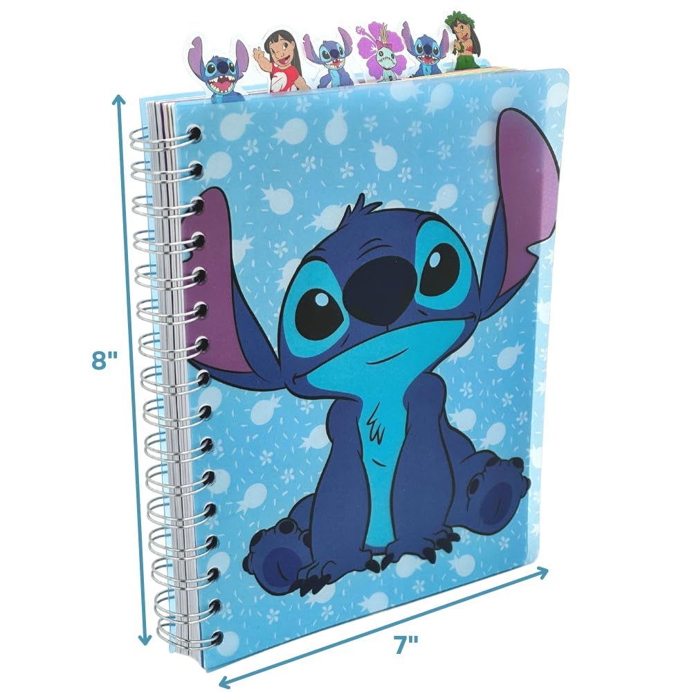Disney Lilo and Stitch Tab Journal Notebook, Spiral Bound, 144 Lined Pages, 8 x 7 inches, Blue
