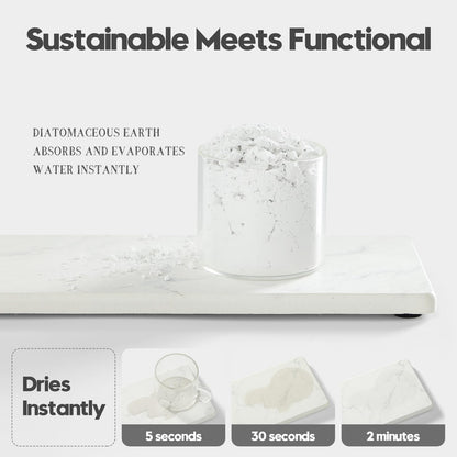 2PCS Water Absorbing Stone Drying Tray for Kitchen Counter & Bathroom Sink, Diatomite Faucet Splash Guard, Soap Dispenser Rack & Sponge Holder Caddy Organizer, Marble White (Printed Pattern), 9"x 3.5"