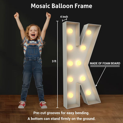 Light up Letters 3ft Marquee Giant Light up Letters K LED Letter Lights Lighted Letter Pre-Cut Foam Board for Birthday Christmas Graduation Party Decorations Letras Con Luces Para Decorar Fiestas