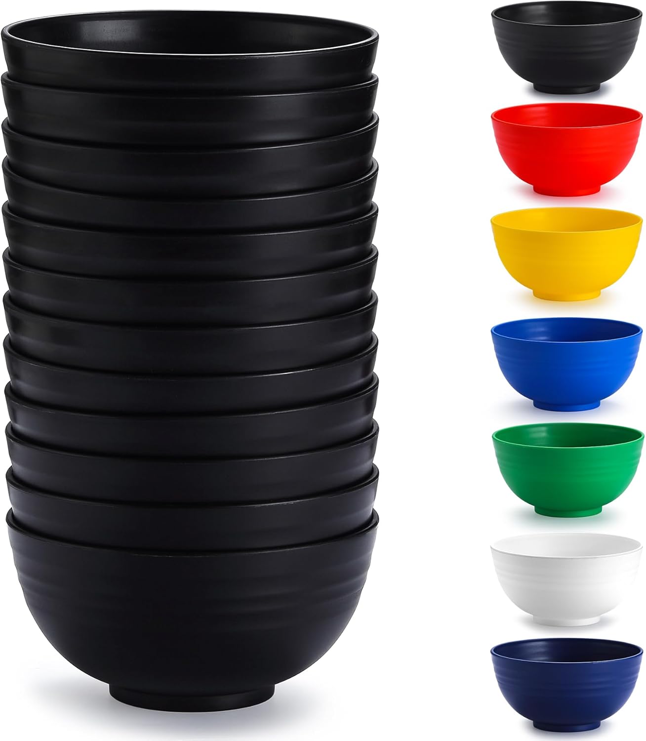 Berglander Set of 12 Black Plastic Bowls, 25oz Reusable Ramen, Soup, Cereal Bowls for Home, Restaurant, Outdoor Use