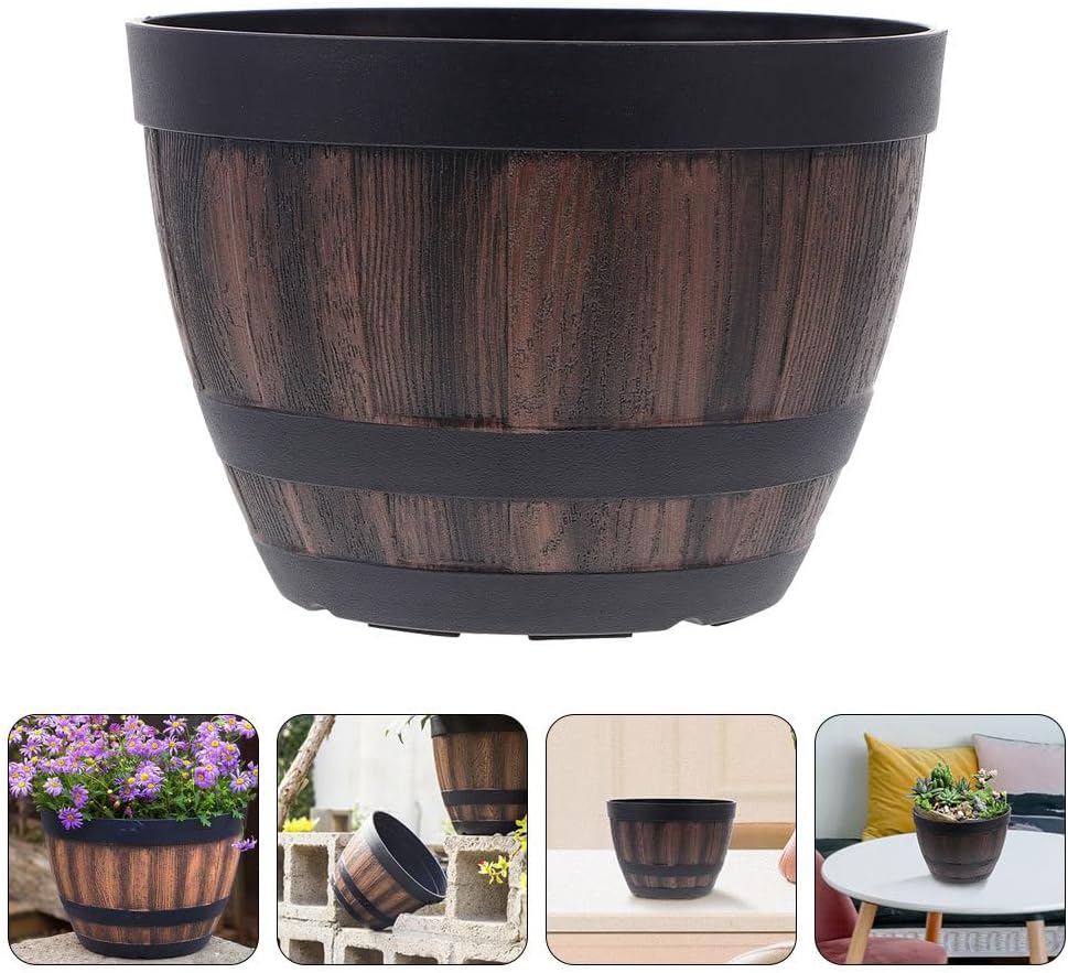 Yardwe Flowerpot Whisky Barrel Planter, Aesthetic Room Decor Planter Barrels, Garden Flower Planter Succulent Pot