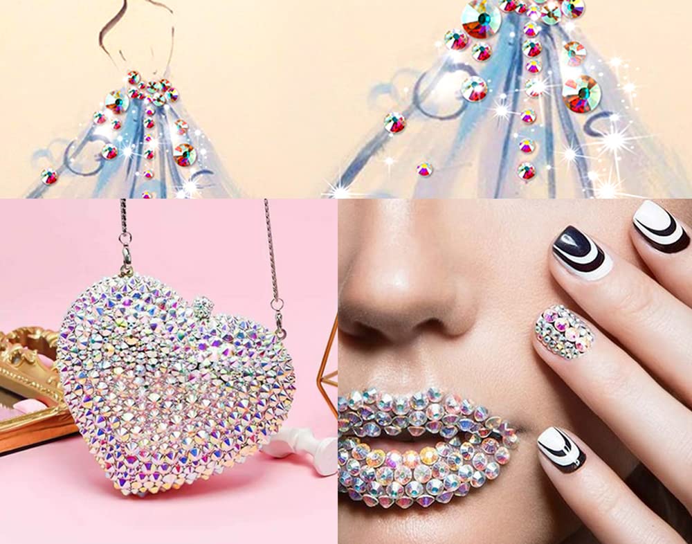 Massive Beads 6500pcs+ Flatback Glass Hotfix Iron On Rhinestones Crystal for DIY Making with 1 Tweezer & 1 Picking Pen for Shoes, Clothes, Face Art, Bags, Manicure (Crystal AB, 6-Sizes)