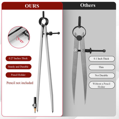 12 inch Professional Woodworking Compass Scribe, Spring Wing Drafting Divider 0.27 inch Thick Scriber with Pencil Holder,Metal Leather Work Scribe Tool Carpenter Compass for Geometry