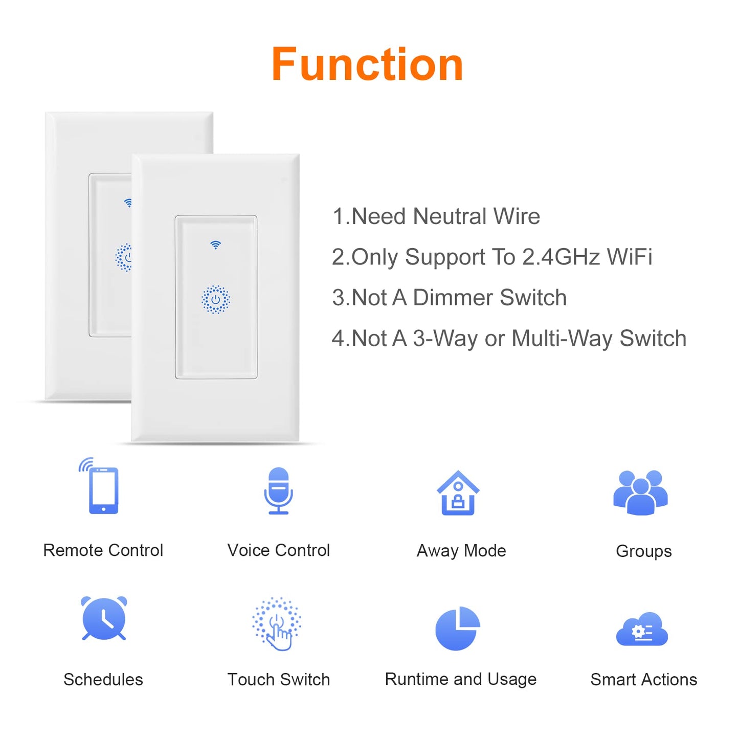 Milfra Smart Light Switch Single-Pole,Smart Switch 2024 New Model 10A,Compatible with Alexa, Siri and Assistant,Voice and Remote Control,Neutral Wire Required,No Hub Required