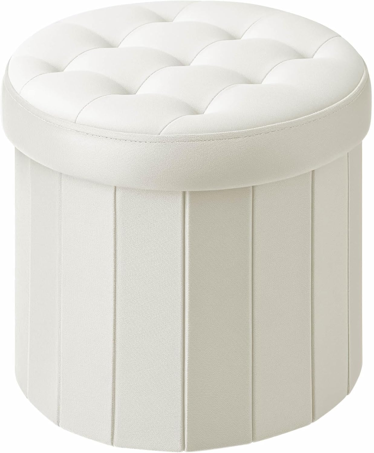 15Inch, Bsketa Folding Storage Ottoman Round Foot Stool with Thicker Foam Padded Seat Small Velvet Storage Ottoman