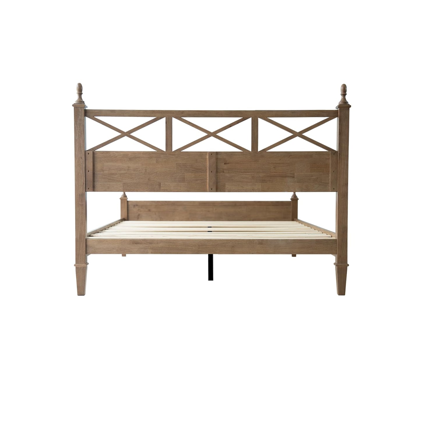 King Size Solid Wood Bed Frame, Platform Bed with Headboard & Footboard, 12 Heavy-Duty Slatted Base with Metal Legs, No Box Spring Needed, Noise-Free & Anti-Slip, Easy Assembly, Barnwood Finish RIK-30