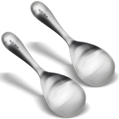 Comicfs 2Pcs Rice Spoon Paddle 304 Stainless Steel Rice Paddle Spoon Nonstick Rice Spatula Rice Scooper Metal Spoons Rice Cooker Spoons Food for Mixing Serving Draining Scooping Scraping (Matte)