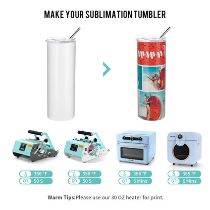 PYD Life 24 Pack Sublimation Tumblers Blanks Skinny 20 OZ White Straight Bulk Stainless Steel Cups with Metal Straw and Lid for Tumbler Heat Press Machine Sublimation Print
