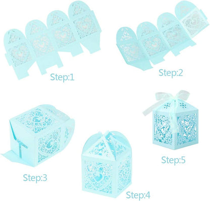 Lucky Monet Love Heart Laser Cut Wedding Candy Gift Box, Chocolate Box for Wedding Favor, Birthday Party (50pcs, Baby