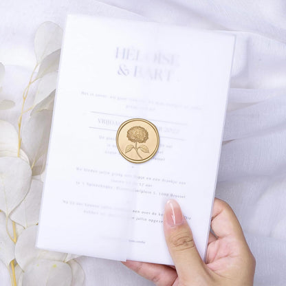 UNIQOOO Wax Seal Stickers - 3D Hydrangea Floral Wedding Invitation Envelope Seal Stickers, 50 Pcs Self- Adhesive Light Gold Stickers, Perfect for Invitation, Christmas, Gift Wrapping
