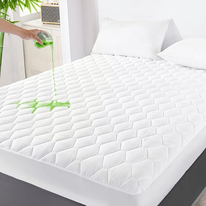 18" GRT Twin XL Mattress Protector Waterproof, Rayon from Bamboo, Cooling Quilted Fitted Mattress Pad, Noiseless