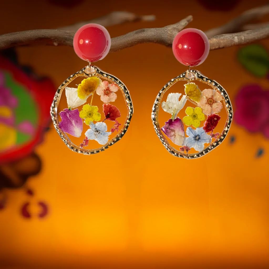 Handmade Real Pressed Flower Earrings for Women, Dainty Hypoallergenic Sterling Silver Floral Dangle Earrings, Unique Resin Botanical Jewelry Gift for Ladies, Parties, Easter, Christmas & Birthday