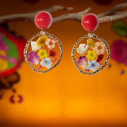 Handmade Real Pressed Flower Earrings for Women, Dainty Hypoallergenic Sterling Silver Floral Dangle Earrings, Unique Resin Botanical Jewelry Gift for Ladies, Parties, Easter, Christmas & Birthday