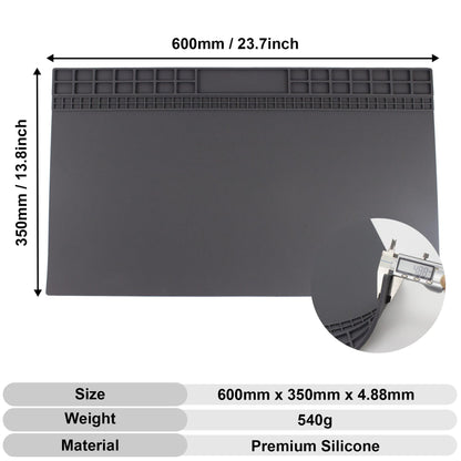 Extra Large Soldering Mat 23.7''x13.8'' Premium Silicone 932°F Heat Resistant Repair Mat Non-Slip Large Silicone Mat for Soldering Iron, DIY Projects, Electronics, Phone, Laptop Repair (Grey)