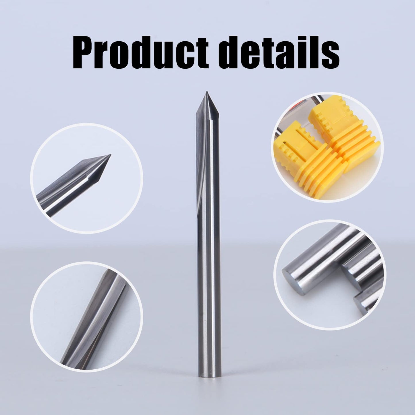 HUHAO 5PCS CNC Wood Carving Router Bit Set,60 Degree Engraving 1/8 Inch Shank V Bit 2 Flute 0.1mm Tip Carbide V Bit for Acrylic Metals Wood MDF PVC