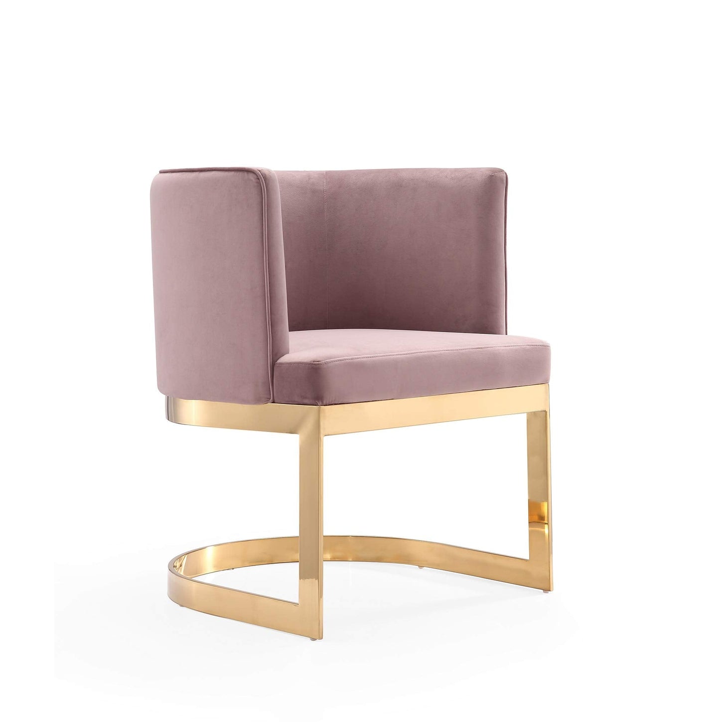 Manhattan Comfort Aura Velvet Dining Chair with Modern Floating Frame Design, Curved Backrest, Upholstered Padded Cushions, Polished Brass Finish, No Assembly Required, Set of 2, Blush