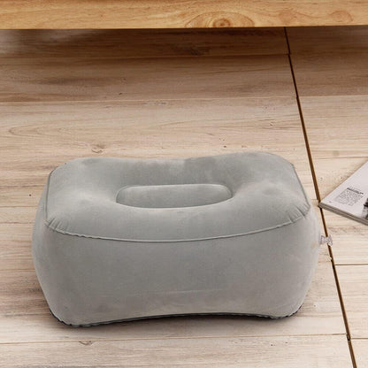 1 Inflatable Travel Foot Rest Pillow, Head Pad, Soft Flocking Pillow, Flights Relax Cushion Ottomans Leg Up with Air