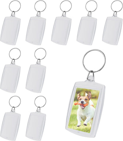 10PCS Double-Sided Acrylic Keychains: Blank Photo Keyrings, Split Ring, Clear DIY Craft Picture Holder for Family &