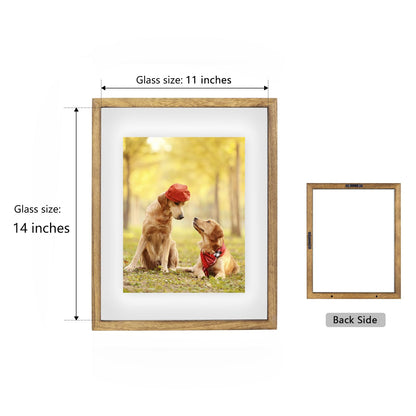 DLQuarts 11x14 Floating Photo Picture Frame, Floating Display for Photos 8x10, 7x9, 5x7, 8.5x11 Certificate, or Full Display for 11x14 Photos, Solid Wood, Double Glass, 2 Pack, Carbonized Brown
