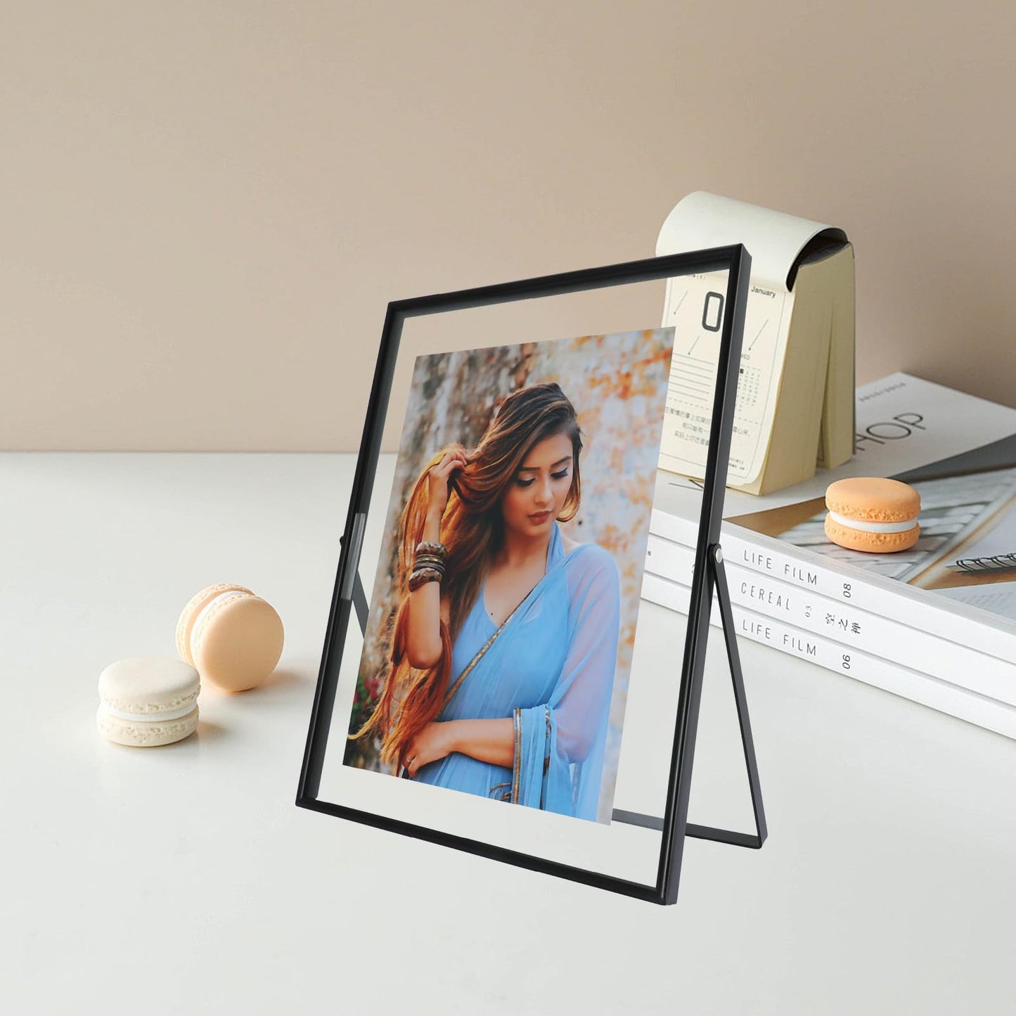 AhaGo Black Floating Frame, 8x10 Inches, Vertical, Set of 2, For Picture 7x9,6x8, 5x7, Tabletop Shelf Photo Frames, Classy For Father's Day, Wedding or Birthday