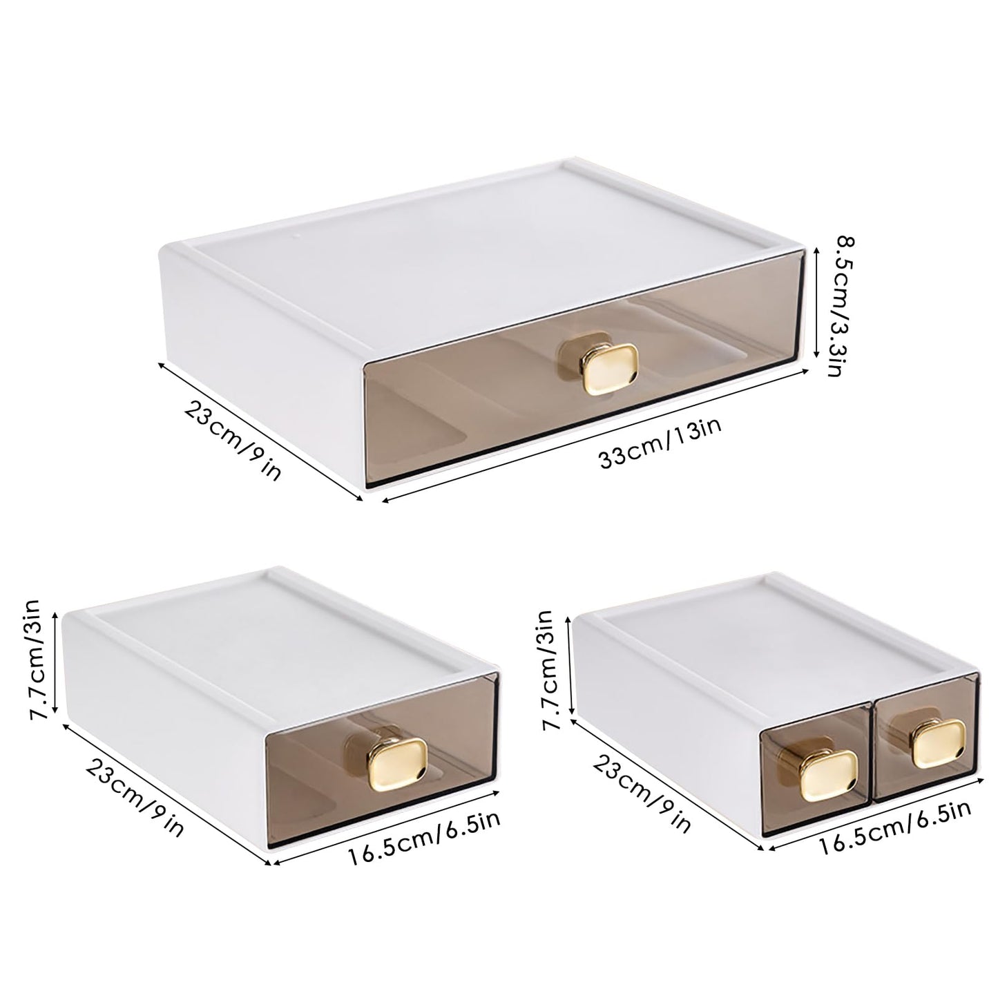 DETEIN 2 PACK Stackable Desk Organizer Stackable Storage Drawer Small Desk Organizer with Drawer Plastic Desktop Storage Organizer for Home, Office, Crafts, Pencils (White, M-1 Drawer, Pack of 2)