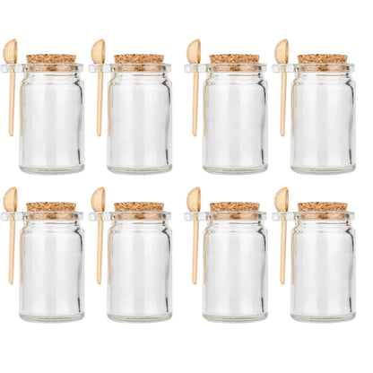 Bath Salt Container, 8.5oz/250ml Bath Salt Jar, Glass Jar with Lid And Spoon, Salts Glass Storage Containers With Spoon, with Bamboo Lids Scoop Airtight Spice Sugar Containers Jars for Candy Spice (8)