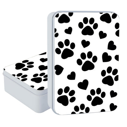 VOGDMKJG Large Metal Tins Box-7.1” x4.7”x2“ Rectangular Empty Storage Box With Lid Decorative Organizer Storage Tin Case For Office/Cookie/Candy/Jewelry/Photo/Letter Black Dog Paw