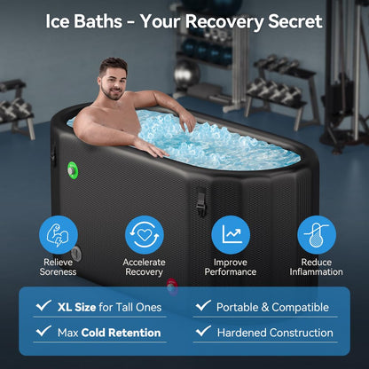 Upgrade Ice Bath Tub for Athletes XL 160 Gal - Water Chiller Compatible Cold Plunge, Athletes Recovery - Inflatable Ice Bath at Home Outdoor, Portable, Insulated Thermal Lid Cold