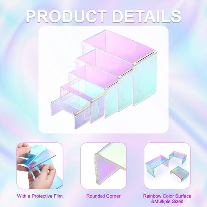 Voittozege 10 Pack Iridescent Display Risers Rainbow Display Stand Rainbow Acrylic Display Stands Acrylic Collectibles Display Shelf for Dessert Cupcake Candy Treat Action Figure Display