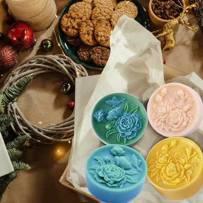 2PCS Round Flower Soap Molds for Soap Making, Rose Resin Candle Mold Silicone, Bath Bombs Lotion Bar Silicone Mold, 3D Mold for Soap Candle Beeswax Making, Handmade Cake Chocolate Biscuit Ice Pudding