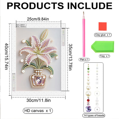 Kulvci Flower DIY 5D Pearl Painting Kit, Diamond Painting Kit for Adults Beginner, Bead Art Kits All-Pearl Dot Painting for Wall Decor, Creative Stress Relief Gift Home Decor,12 × 16 inch