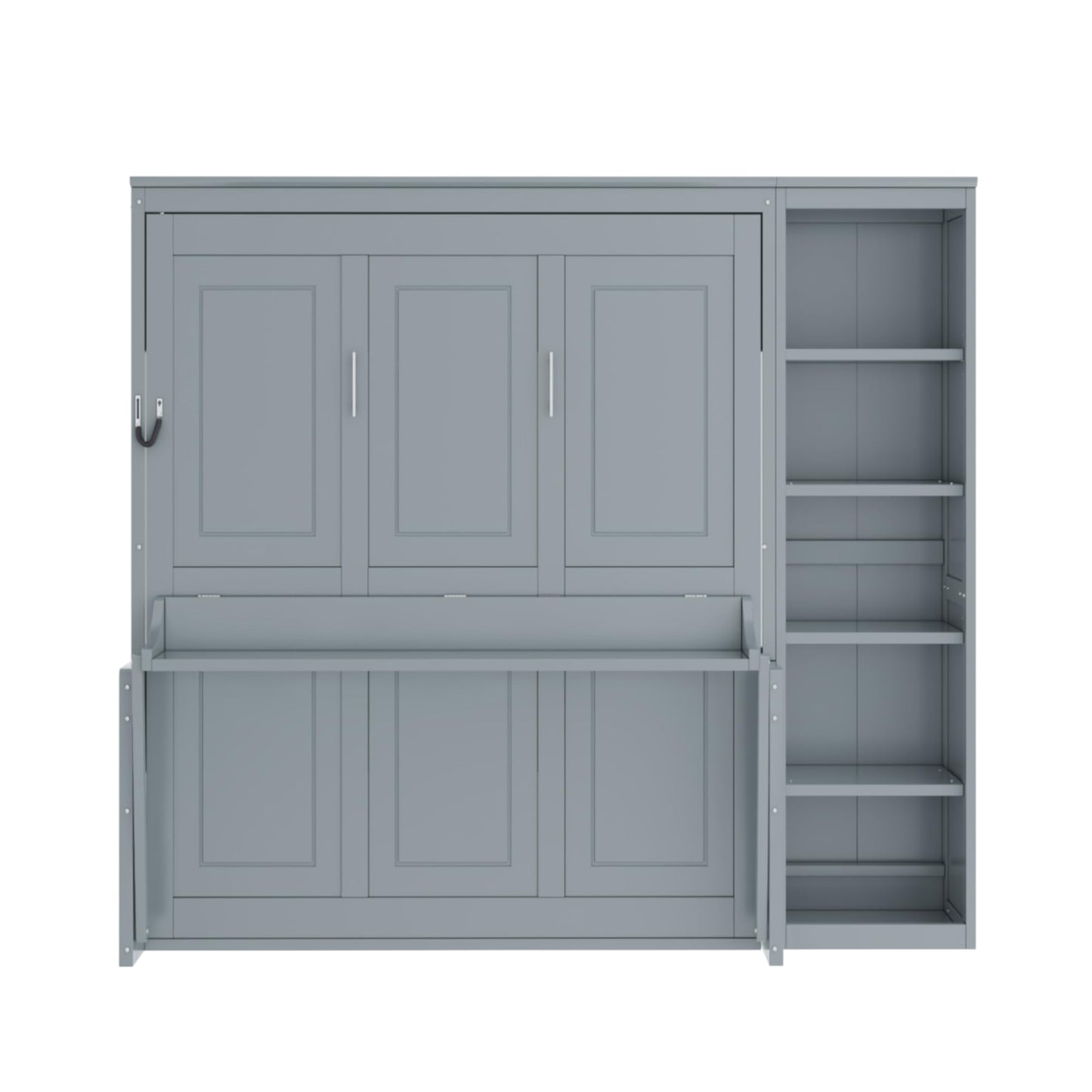 Ball & Cast Murphy Bed Chest Full Size,Hideaway Wall Bedframe with Desk and Bookshelf,Space Saving Cabinet Bed w/Shelf,Slat Support,can be Folded,Bedroom Furniture for Small Space,Gray
