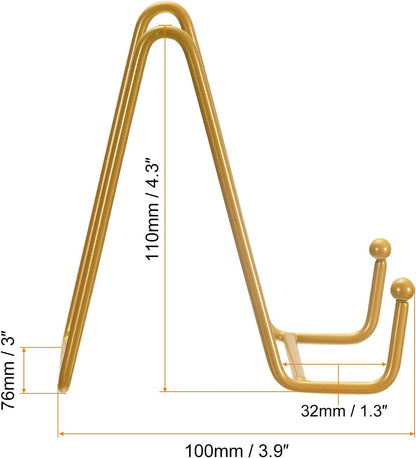 uxcell 3Pcs 4.3 Inch Iron Plate Stand for Display, Decorative Easel for Picture, Photo, Book, Gold