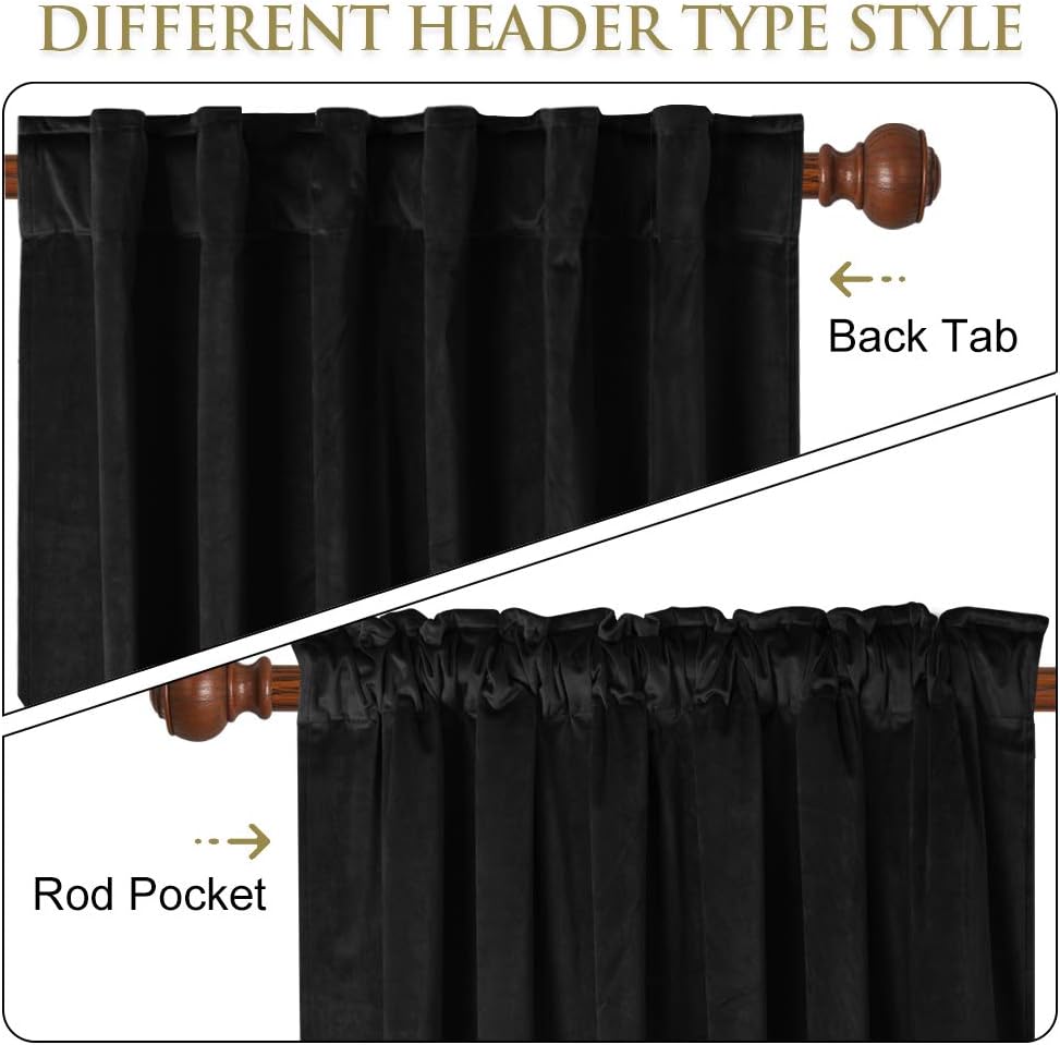 120 inches W62 L120, 1 StangH Soft Black Velvet Curtains Blackout backdrops for Theater, Long French Door Curtains