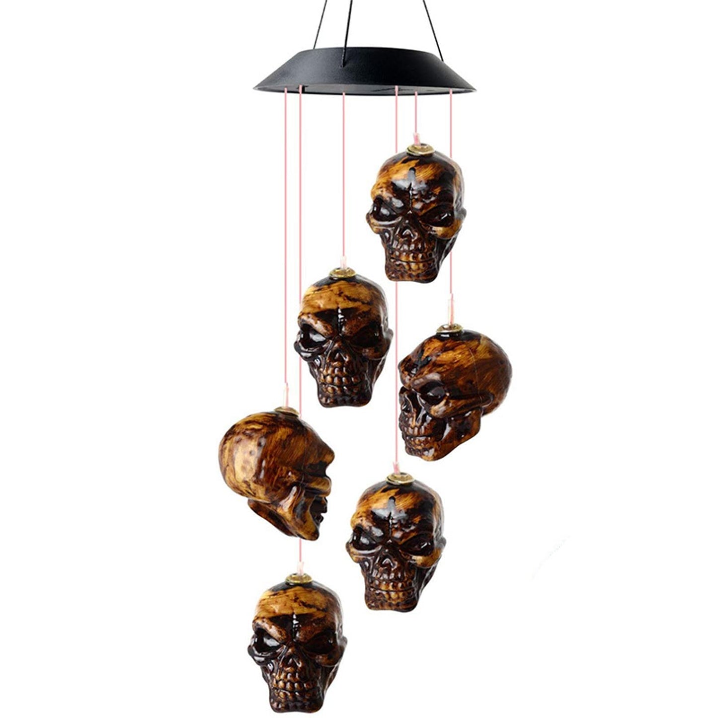 Skull Solar Wind Chime Lights, Halloween Solar Powered Wind Bell Skeleton LED String Light Windchime Outdoor Halloween Hanging Decorations Haunted House Props Gift