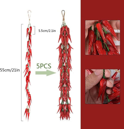 5pack Simulation Artificial Lifelike Fake Vegetables, Garlic, Red Pepper, Onion Hanging Rope Home Decor Props