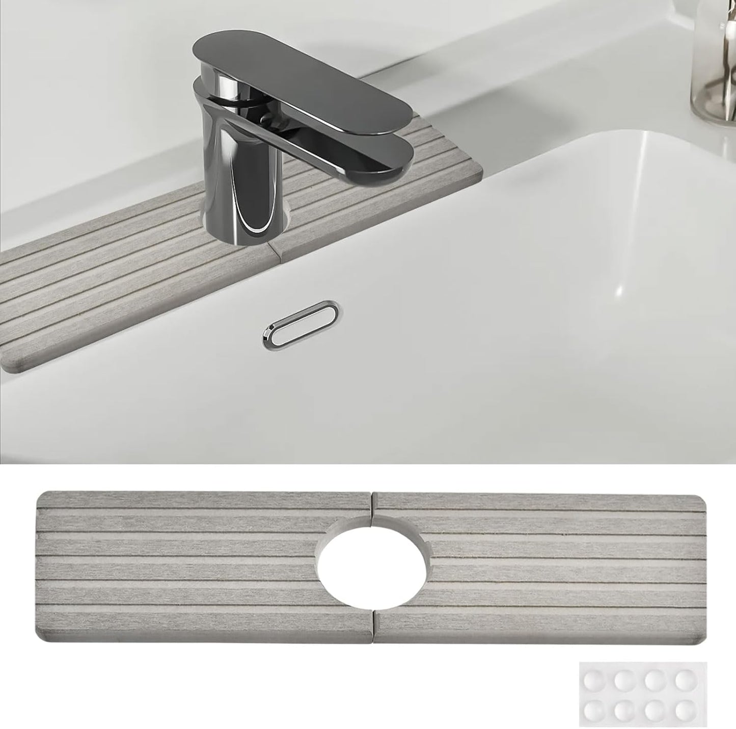 Diatomite Kitchen Faucet Mat, Quick Drying Splash Guard for Sink, Grey Water Absorbing Stone Tray for Countertop