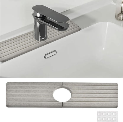 Diatomite Kitchen Faucet Mat, Quick Drying Splash Guard for Sink, Grey Water Absorbing Stone Tray for Countertop