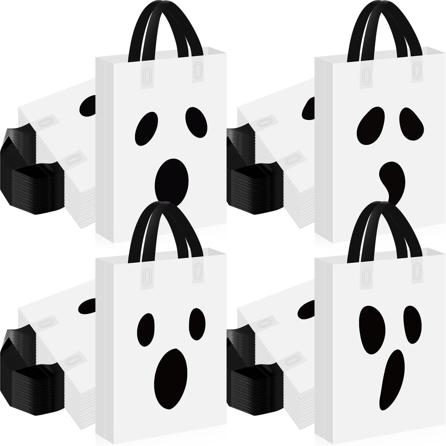Gersoniel 100 Pieces Halloween Plastic Gift Bags with Handle Treat or Trick Ghost Tote Bags Candy Goodie Bag for Home Treat or Trick Halloween Party Favor Supplies Decoration