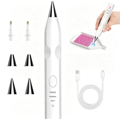 TUCEVSX Electric Diamond Painting Pen Kit, Cordless USB-C Rechargeable Diamond Art Tool with Vacuum Pickup, No Wax, 3 Suction Levels, Interchangeable Tips, Low Noise for DIY Craft Lovers.(White)