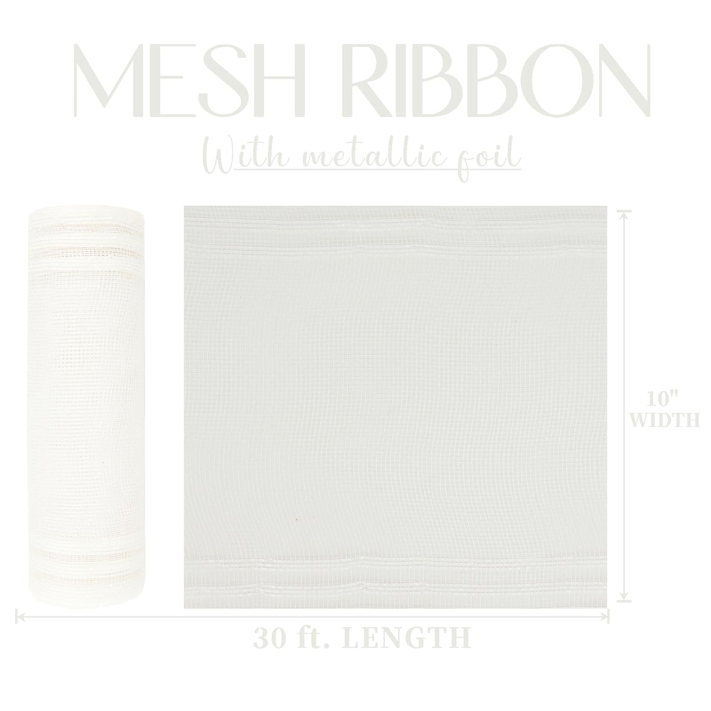 MEEDEE White Deco Mesh 10 Inch Roll Christmas Mesh Ribbon Basic Mesh with White Stripes 10 Yards Mesh Ribbon for Christmas Tree, Wreath Supplies, Garland, Bow Making