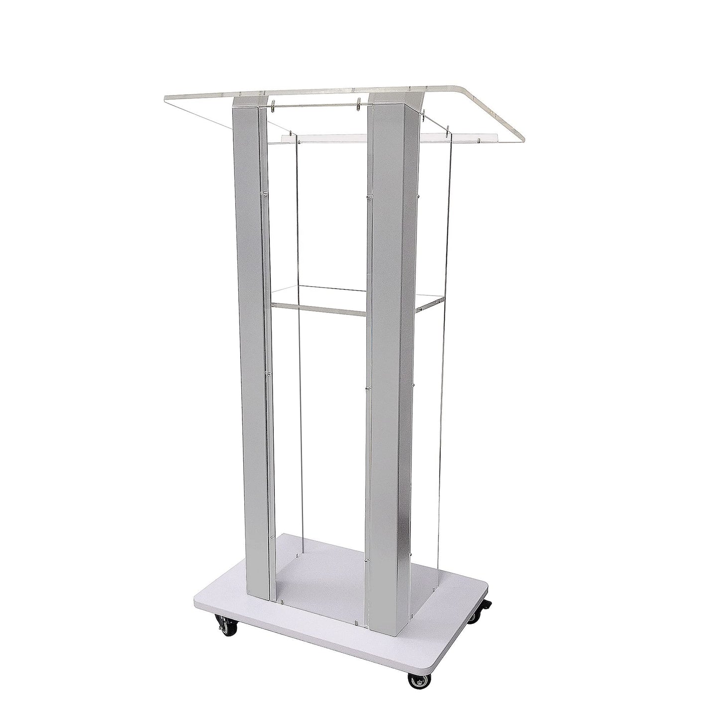 FixtureDisplays® Clear Acrylic Plexiglass Podium Steel Sides Church Pulpit School Lectern Debate Funeral Home Conference 14306NEW-NPF