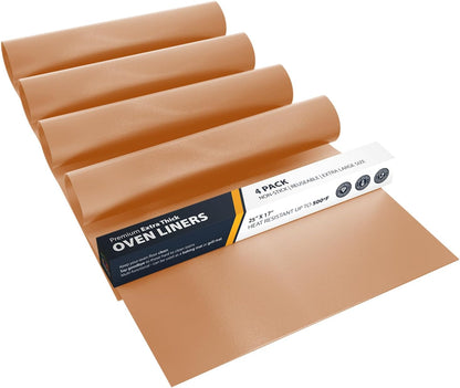 Skiennix Oven Liners - 4 Pack Heavy Duty Non-Stick Mats, 17”x25” | BPA & PFOA Free Copper Kitchen Accessory