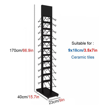 DFTWJMA Commercial Floor Tiles Sample Rack with Double-Side Shelf, Heavy Duty Retail Display Stand for Wooden Boards/Door Templates, Large Capacity & Space Saving,9x15.7x66.9in/23x40x170cm