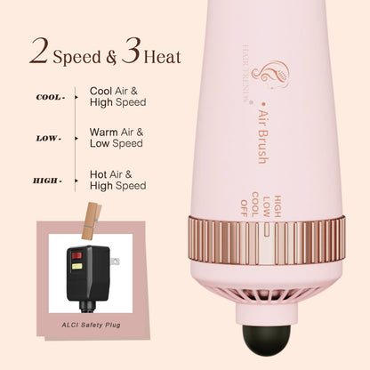 110-240V Travel Brush Hair Dryer, Small Hair Straightener Brush with European Plug Adapter for International Travel, 4 in 1 Hot Air Styler & Dryer for Drying Straightening Curling Volumizing