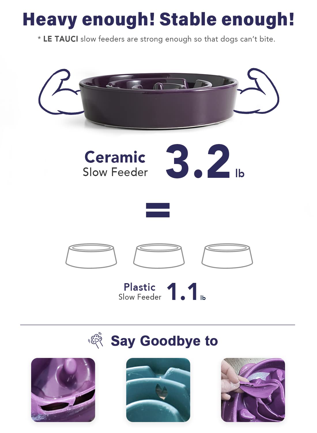 LE TAUCI Dog Bowls Slow Feeder Ceramic, 1.5 Cup Slow Feeding Bowl for Small and Medium Breed, Puzzle Dog Food Bowl for Fast Eater, Maze Purple