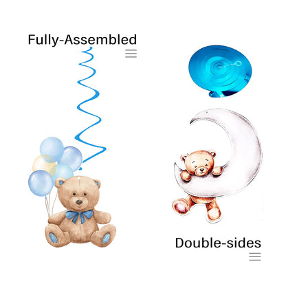 Baby Shower Bear Ceiling Swirls(30Pcs Fully-Assembled), It's A Boy Baby Shower Party Supplies Double Side Cute Swirls Birthday Party Decorations, Baby Shower Favor Supplies Decor Gender Reveal Prop