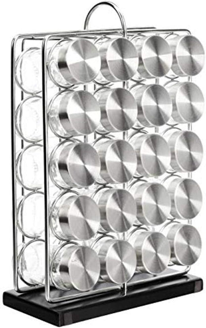 20 Amazon Basics Jars Spice Rack Organizer, Space-Saving Kitchen Organizer with Glass Spice Jars, Sturdy, Silver