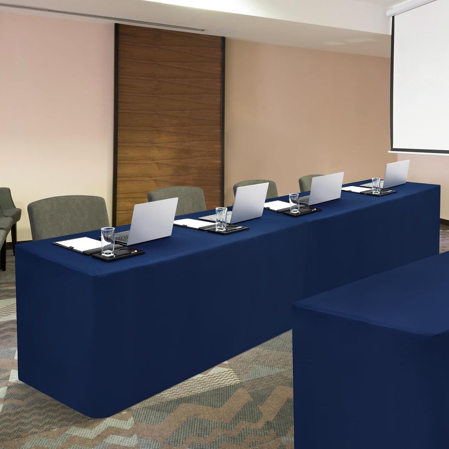 2 Pack 4ft (48x24 Inch), 3-Sided Wolkemer Open Back Fitted Tablecloth Rectangle Vendor Table Cloth Washable Navy Fabric